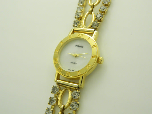 Visage Gold With Faux Rhinestone Bracelet Quartz Watch image 2