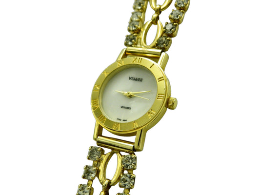 Visage Gold With Faux Rhinestone Bracelet Quartz Watch image 2