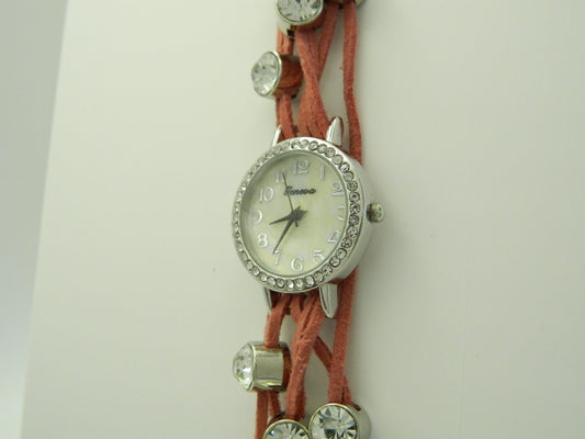 Geneva Pink Leather Lace Quartz Watch image 2