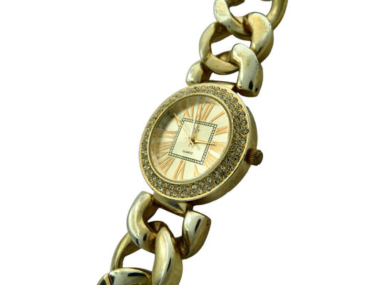 Iced Out Rose Gold Tone Chain Link Quartz Watch image 2