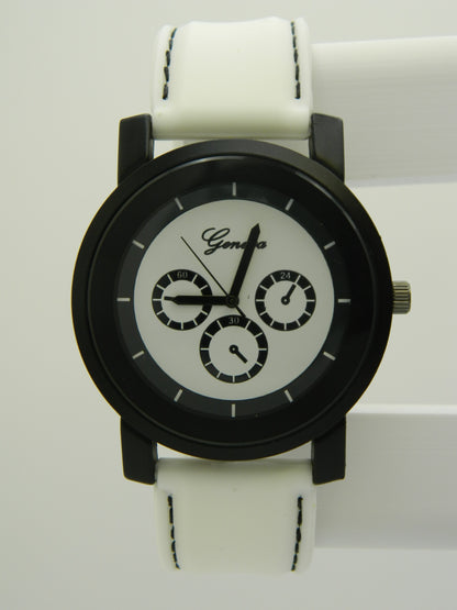 Geneva Racer Style White On Black Quartz Watch image 1