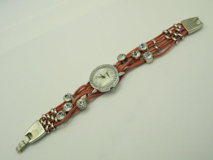 Geneva Pink Leather Lace Quartz Watch image 4