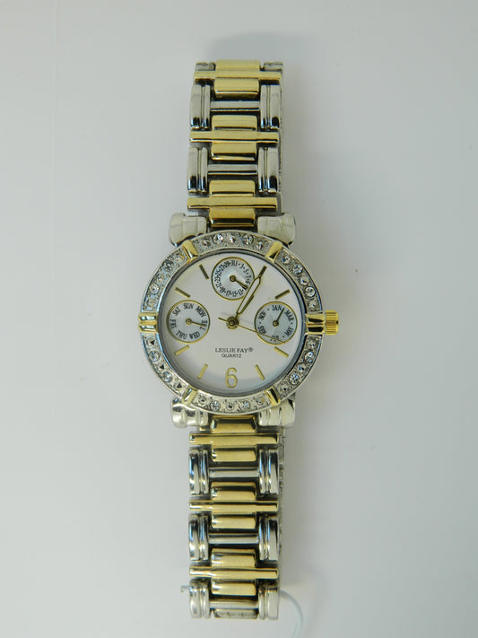 Leslie Fay Two Tone Faux Diamond Bezel Quartz Watch image 1