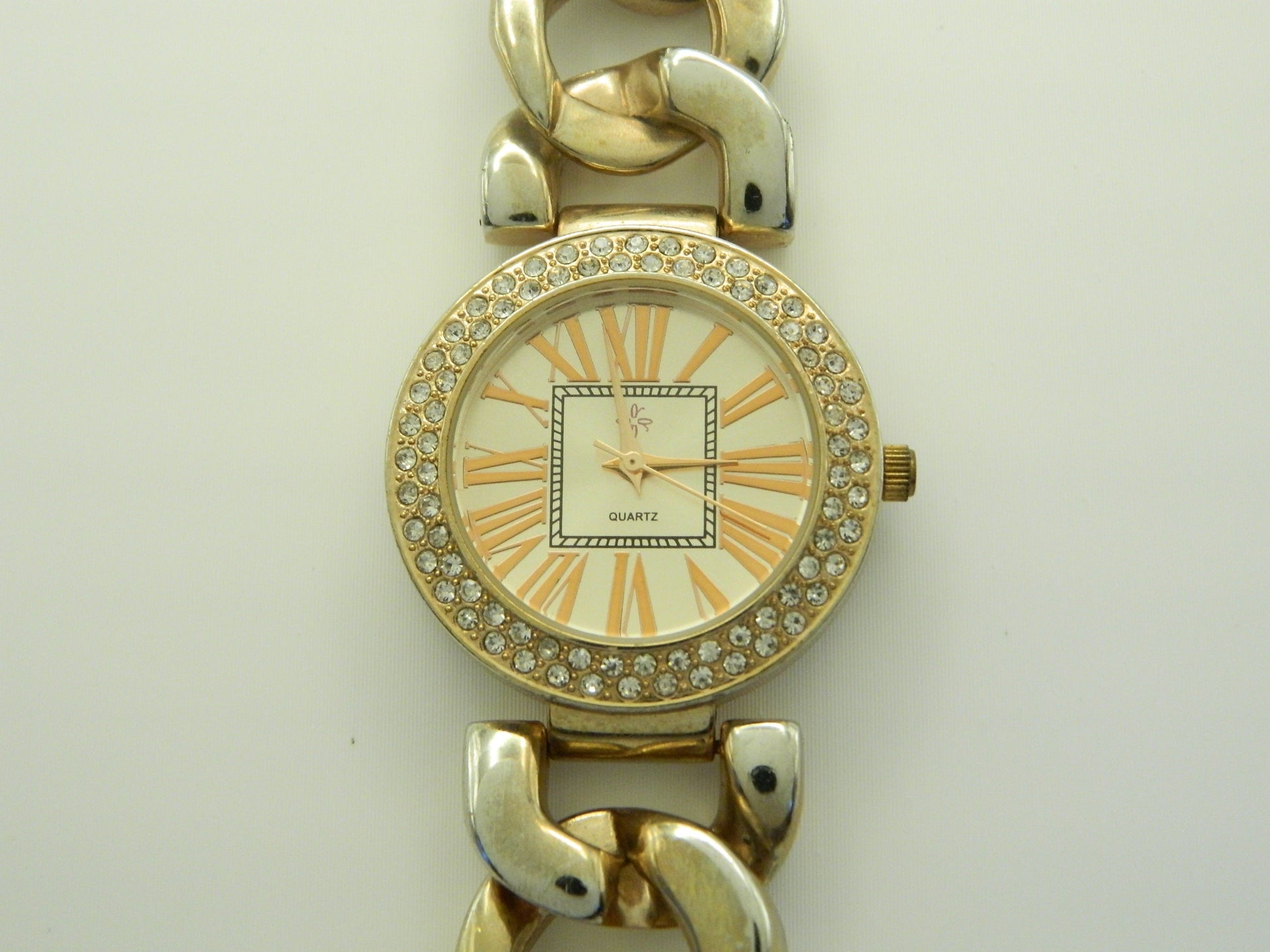 Iced Out Rose Gold Tone Chain Link Quartz Watch image 1