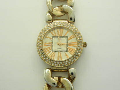 Iced Out Rose Gold Tone Chain Link Quartz Watch image 1