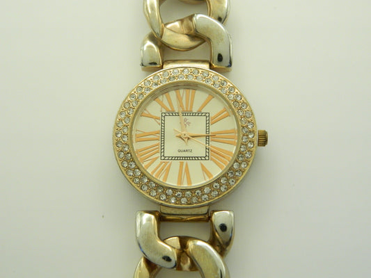 Iced Out Rose Gold Tone Chain Link Quartz Watch image 1