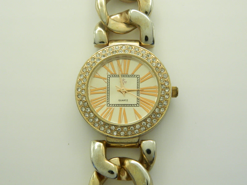 Iced Out Rose Gold Tone Chain Link Quartz Watch image 1