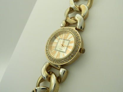 Iced Out Rose Gold Tone Chain Link Quartz Watch image 2