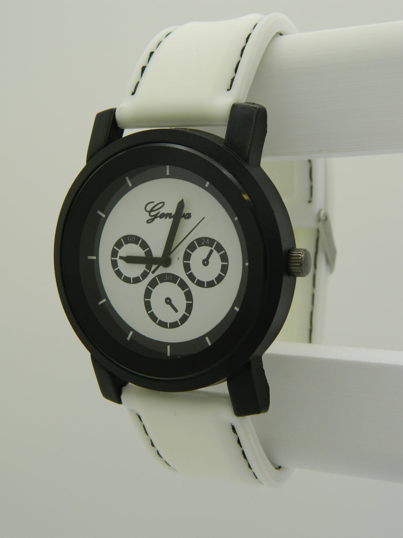 Geneva Racer Style White On Black Quartz Watch image 2