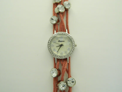 Geneva Pink Leather Lace Quartz Watch image 1