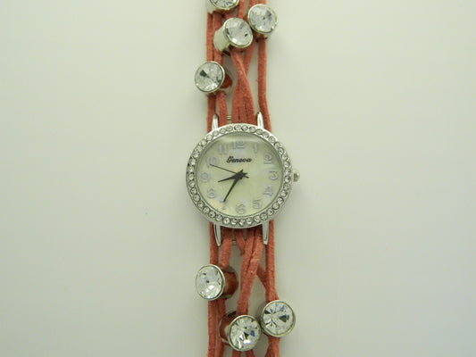 Geneva Pink Leather Lace Quartz Watch image 1