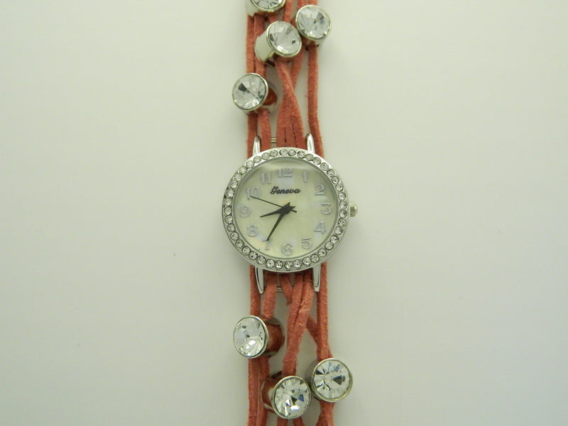 Geneva Pink Leather Lace Quartz Watch image 1