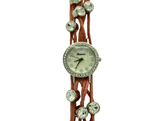Geneva Pink Leather Lace Quartz Watch image 1
