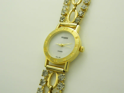 Visage Gold With Faux Rhinestone Bracelet Quartz Watch image 2