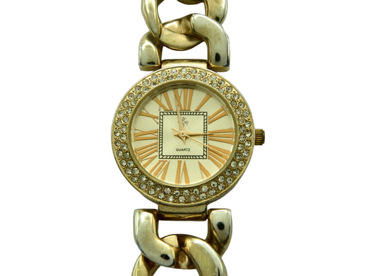 Iced Out Rose Gold Tone Chain Link Quartz Watch image 1