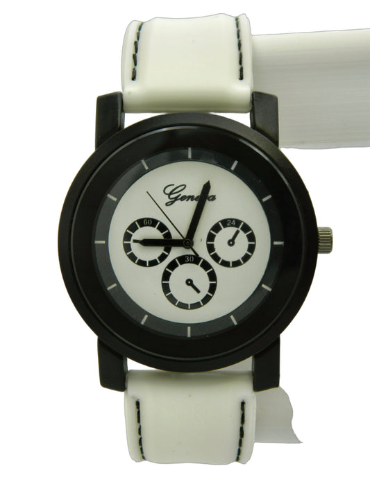 Geneva Racer Style White On Black Quartz Watch image 1