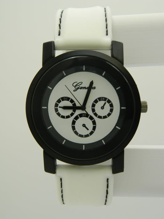 Geneva Racer Style White On Black Quartz Watch image 1