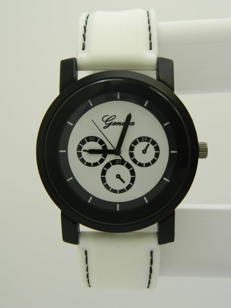 Geneva Racer Style White On Black Quartz Watch image 1