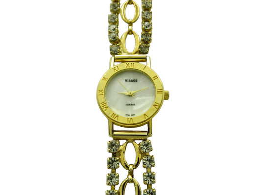 Visage Gold With Faux Rhinestone Bracelet Quartz Watch image 1