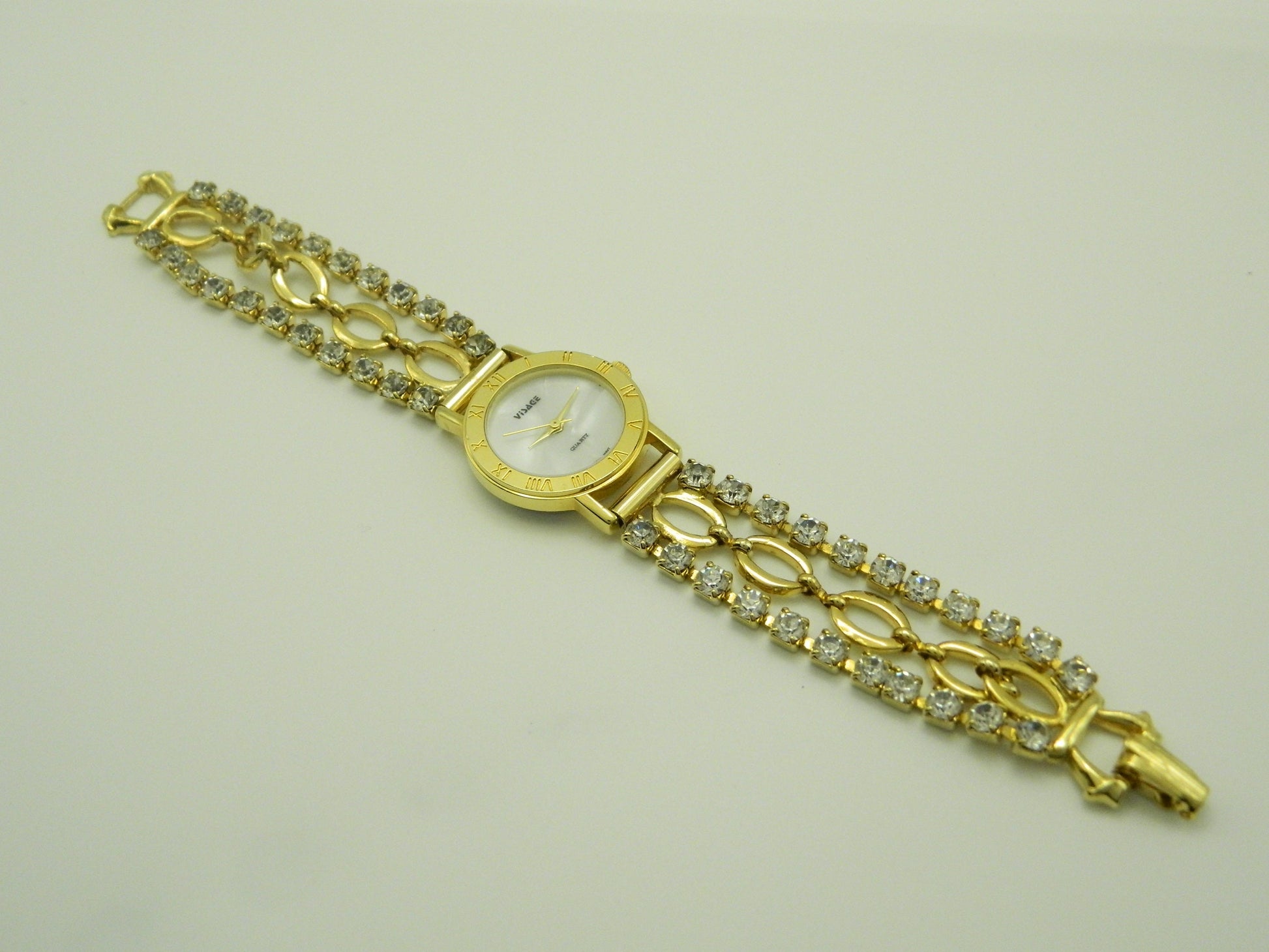 Visage Gold With Faux Rhinestone Bracelet Quartz Watch image 4