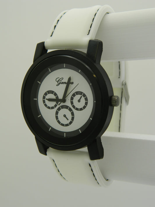Geneva Racer Style White On Black Quartz Watch image 2