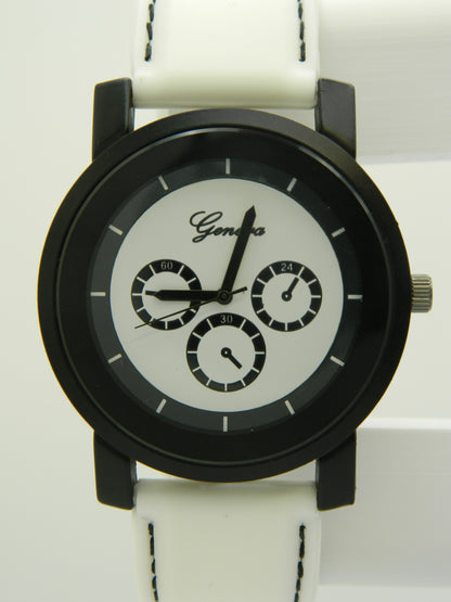 Geneva Racer Style White On Black Quartz Watch image 4