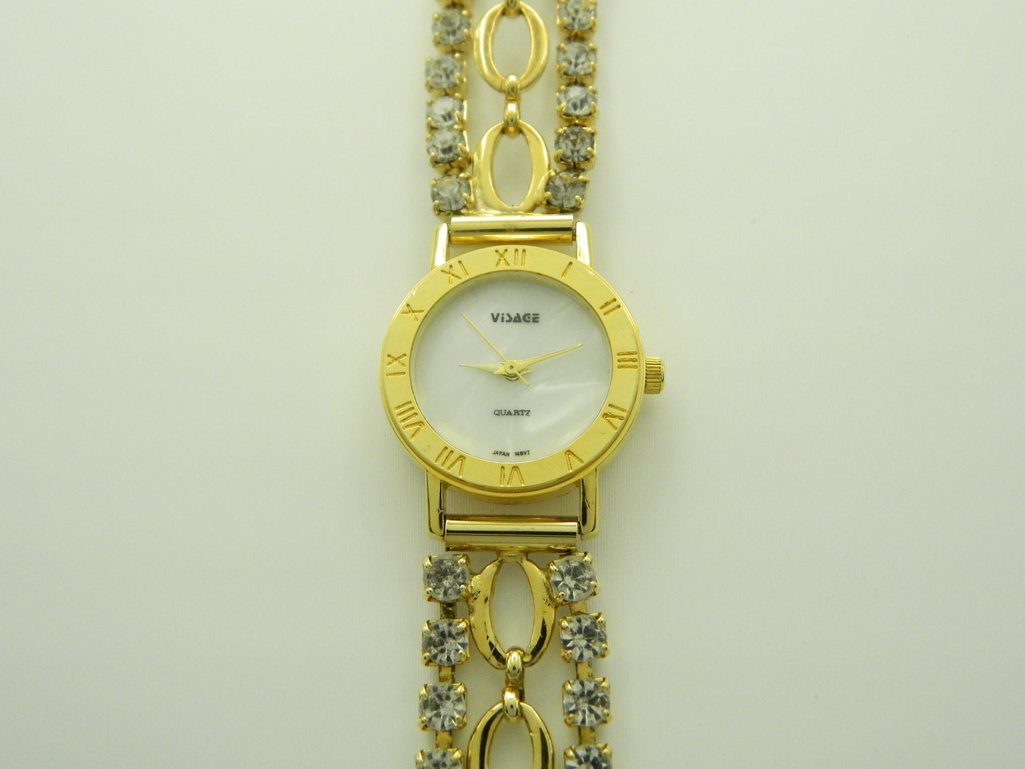 Visage Gold With Faux Rhinestone Bracelet Quartz Watch image 1