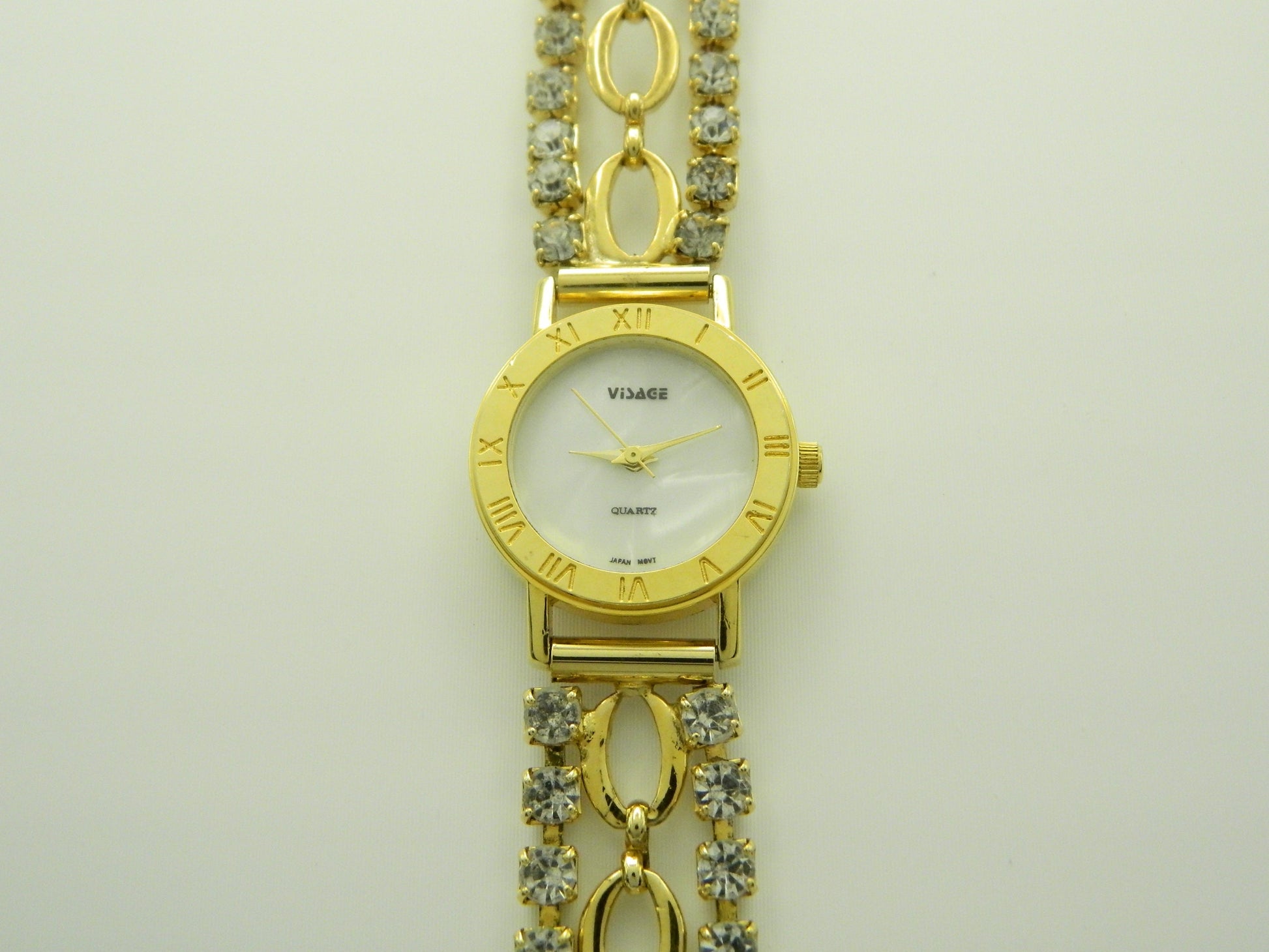 Visage Gold With Faux Rhinestone Bracelet Quartz Watch image 1