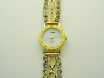 Visage Gold With Faux Rhinestone Bracelet Quartz Watch image 1