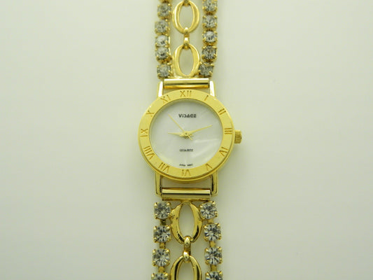 Visage Gold With Faux Rhinestone Bracelet Quartz Watch image 1