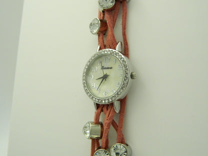 Geneva Pink Leather Lace Quartz Watch image 2