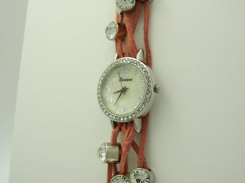 Geneva Pink Leather Lace Quartz Watch image 2