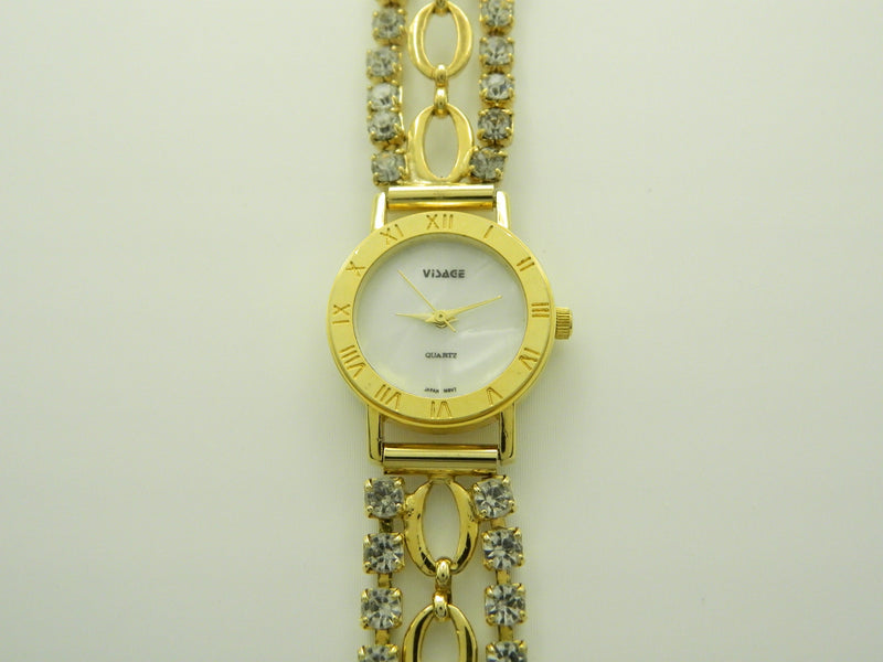 Visage Gold With Faux Rhinestone Bracelet Quartz Watch image 1