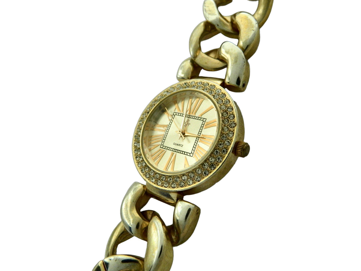 Iced Out Rose Gold Tone Chain Link Quartz Watch image 2