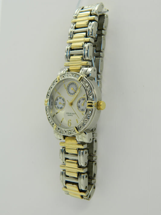 Leslie Fay Two Tone Faux Diamond Bezel Quartz Watch image 2