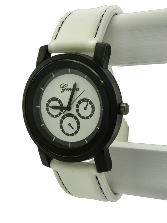 Geneva Racer Style White On Black Quartz Watch image 2