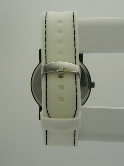 Geneva Racer Style White On Black Quartz Watch image 5